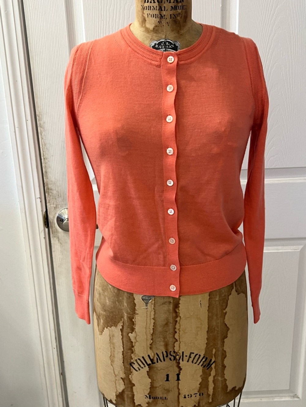 Banana Republic Coral Merino Wool Crewneck Cardigan